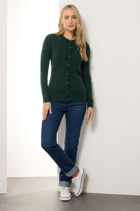 Evans LTS Tall Dark Green Crew Neck Button Cardigan