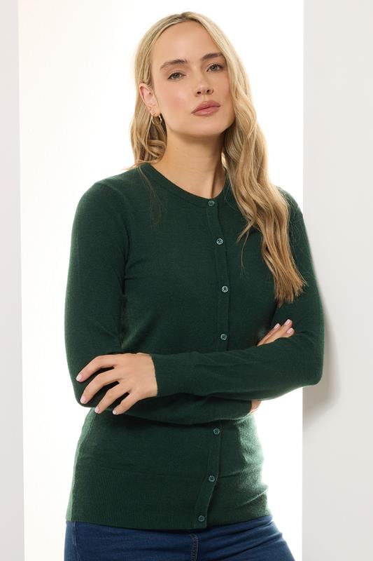 evans LTS Tall Dark Green Crew Neck Button Cardigan