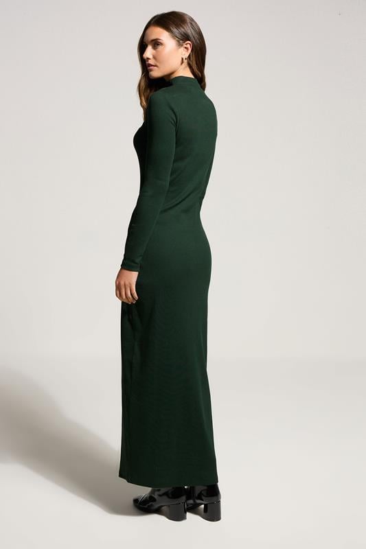 Evans LTS Tall Dark Green Ribbed Shoulder Button Maxi Dress