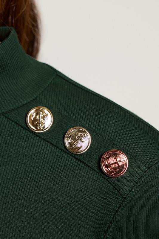 Evans LTS Tall Dark Green Ribbed Shoulder Button Maxi Dress