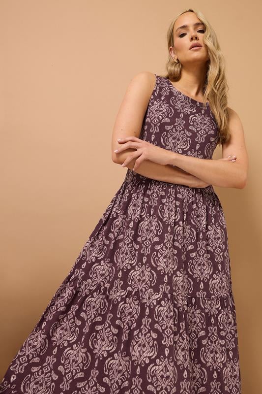 Evans LTS Tall Dark Purple Aztec Print Tiered Maxi Dress