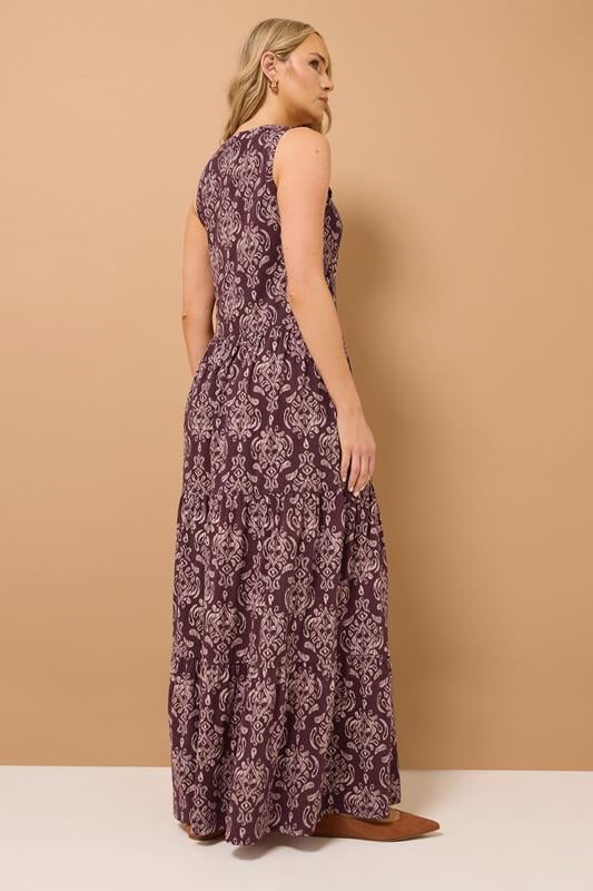 Evans LTS Tall Dark Purple Aztec Print Tiered Maxi Dress