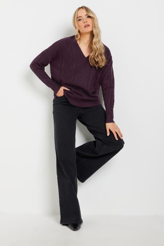 Evans LTS Tall Dark Purple Cable Knit V-Neck Jumper