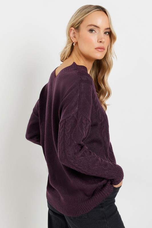 Evans LTS Tall Dark Purple Cable Knit V-Neck Jumper