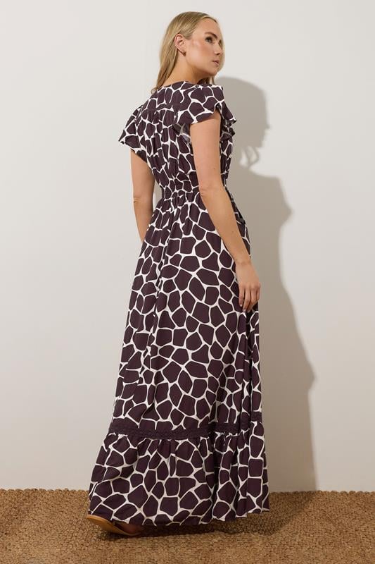 Evans LTS Tall Dark Purple Giraffe Print Button Lace Insert Maxi Dress