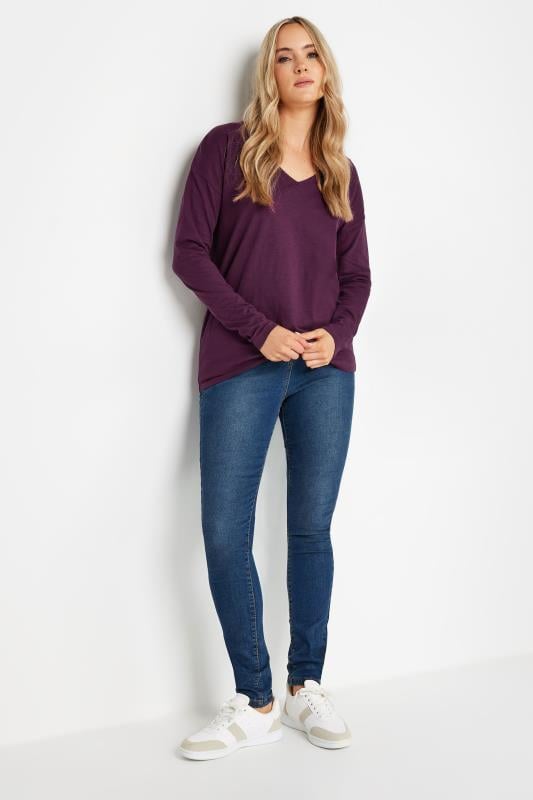 Evans LTS Tall Dark Purple V-Neck Long Sleeve Cotton T-Shirt