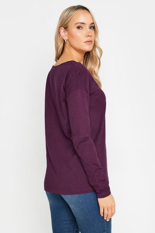 Evans LTS Tall Dark Purple V-Neck Long Sleeve Cotton T-Shirt