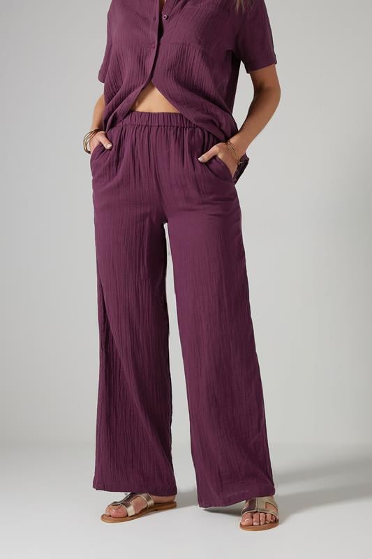 Evans LTS Tall Dark Red Cotton Cheescloth Wide Leg Trousers