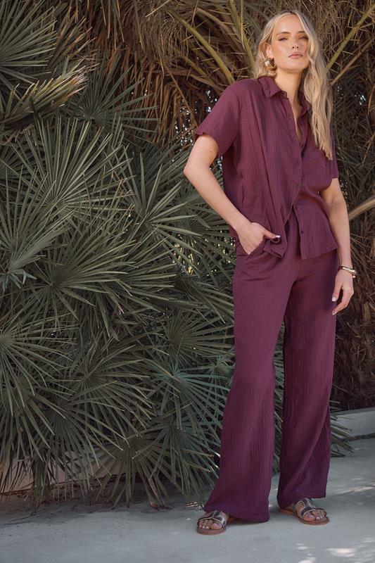 evans LTS Tall Dark Red Cotton Cheescloth Wide Leg Trousers