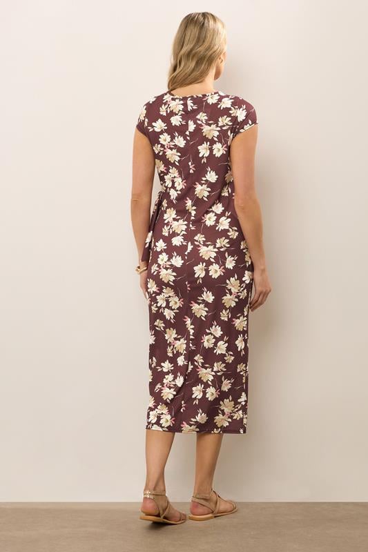 Evans LTS Tall Dark Red Floral Ruched Tie Midi Dress