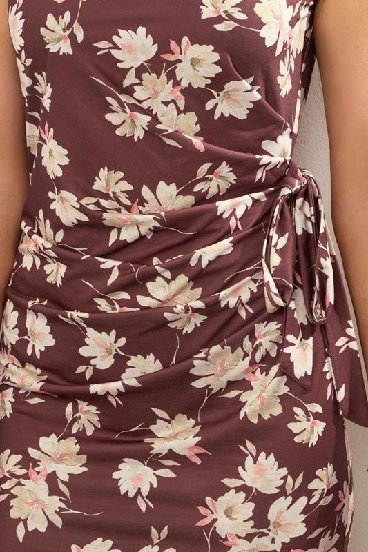 Evans LTS Tall Dark Red Floral Ruched Tie Midi Dress