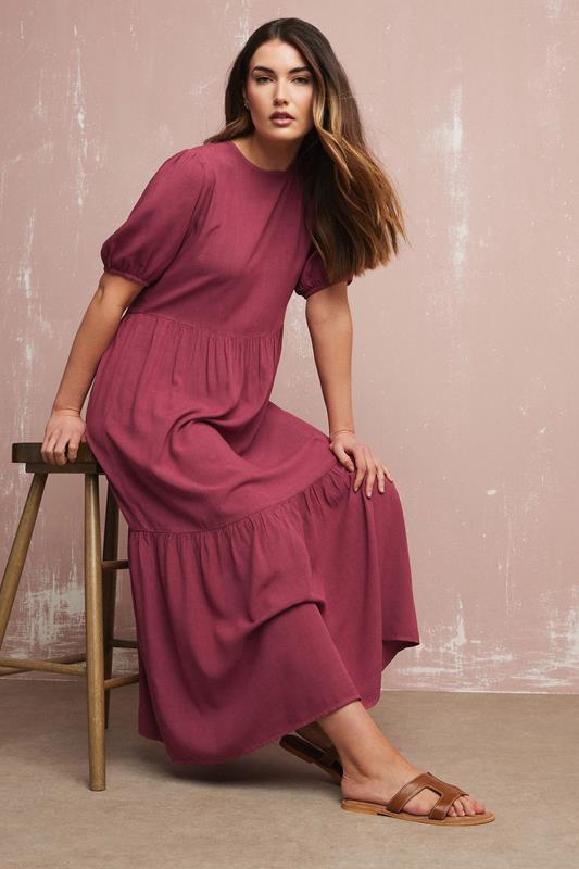 Evans LTS Tall Dark Red Puff Sleeve Tiered Midaxi Dress
