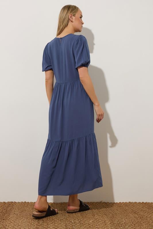 Evans LTS Tall Denim Blue Puff Sleeve Tiered Midaxi Dress