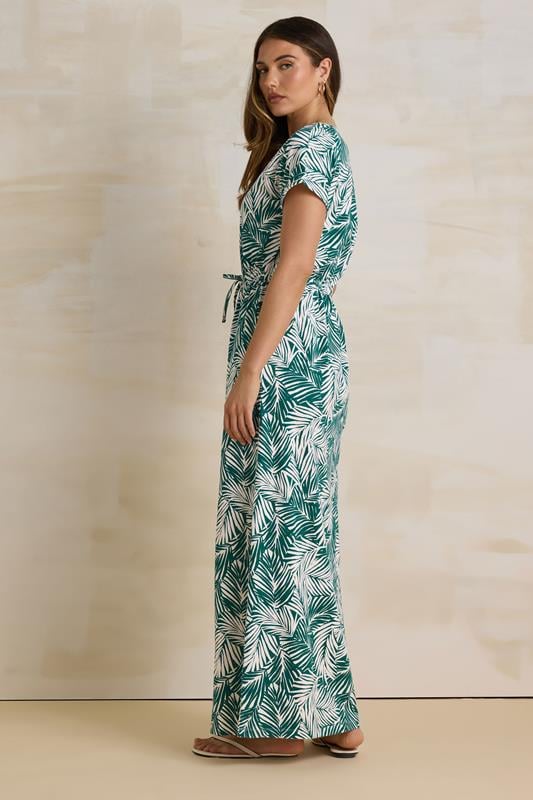 Evans LTS Tall Green Cotton Tropical Palm Print Drawstring Maxi Dress