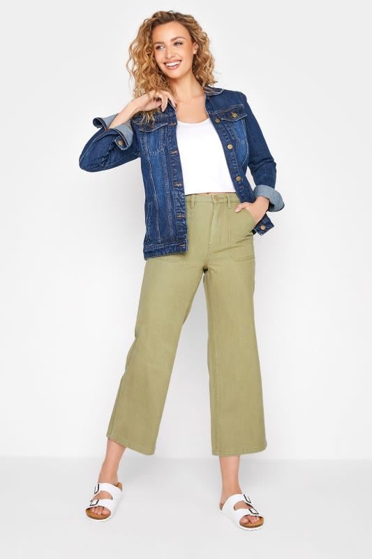 Evans LTS Tall Green Cotton Twill Wide Leg Cropped Trousers
