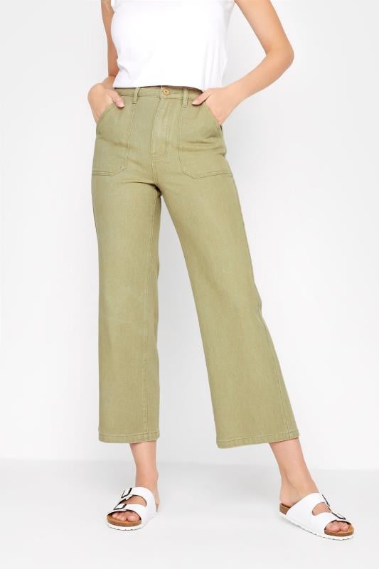 evans LTS Tall Green Cotton Twill Wide Leg Cropped Trousers