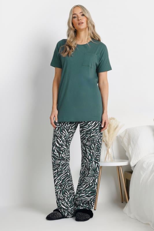 Evans LTS Tall Green Cotton Zebra Wide Leg Pyjama Set