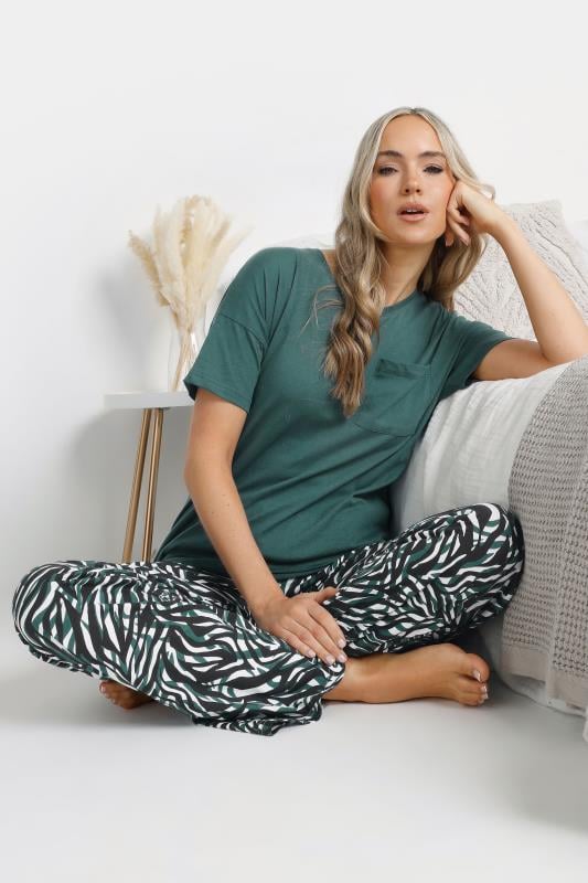 Evans LTS Tall Green Cotton Zebra Wide Leg Pyjama Set