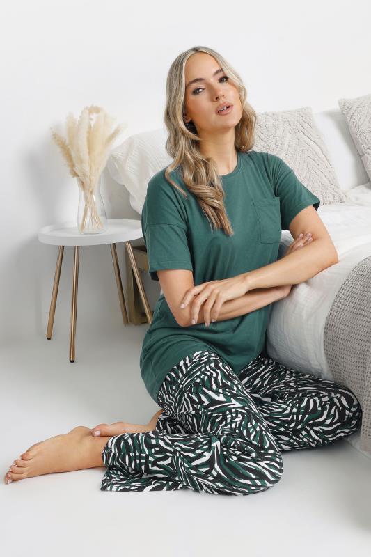 evans LTS Tall Green Cotton Zebra Wide Leg Pyjama Set