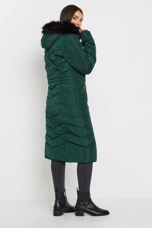 Evans LTS Tall Green Faux Fur Trim Padded Longline Coat