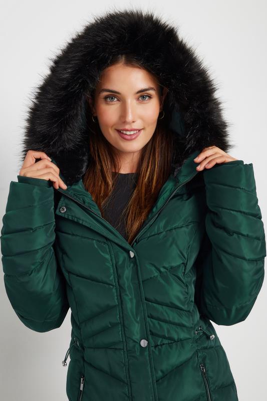 Evans LTS Tall Green Faux Fur Trim Padded Longline Coat