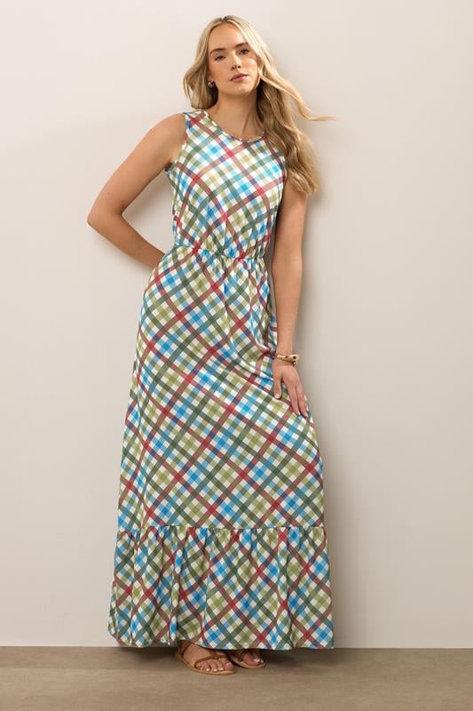 Evans LTS Tall Green Gingham Sleeveless Tiered Maxi Dress