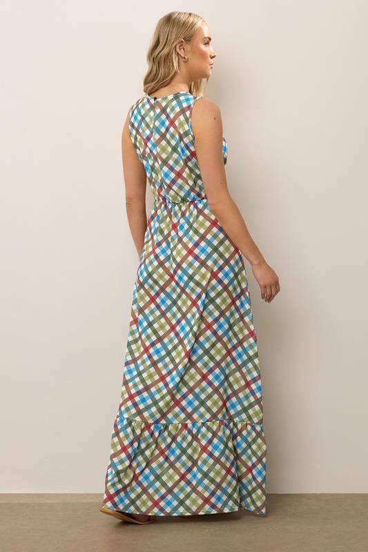 Evans LTS Tall Green Gingham Sleeveless Tiered Maxi Dress