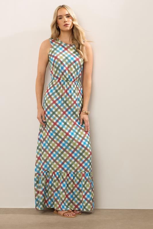 evans LTS Tall Green Gingham Sleeveless Tiered Maxi Dress