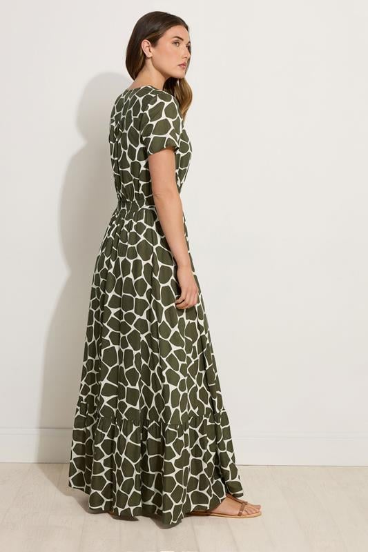 Evans LTS Tall Green Giraffe Print Button Maxi Dress