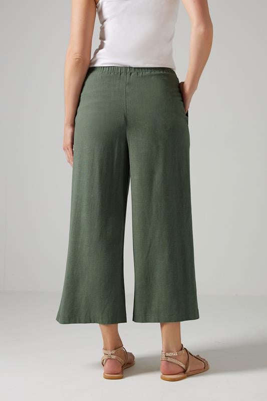 Evans LTS Tall Green Linen Cropped Wide Leg Trousers