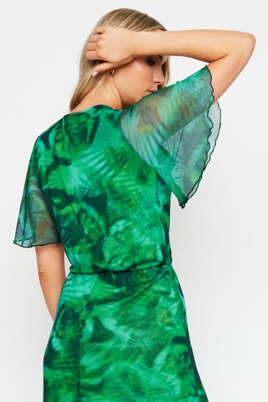 Evans LTS Tall Green Palm Print Mesh Wrap Maxi Dress