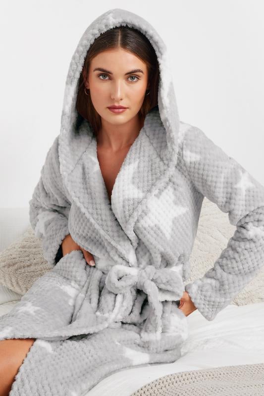 Evans LTS Tall Grey Star Print Waffle Maxi Dressing Gown