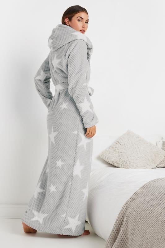 Evans LTS Tall Grey Star Print Waffle Maxi Dressing Gown
