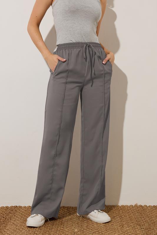 Evans LTS Tall Grey Tie Waistband Wide Leg Trousers