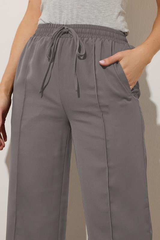 Evans LTS Tall Grey Tie Waistband Wide Leg Trousers