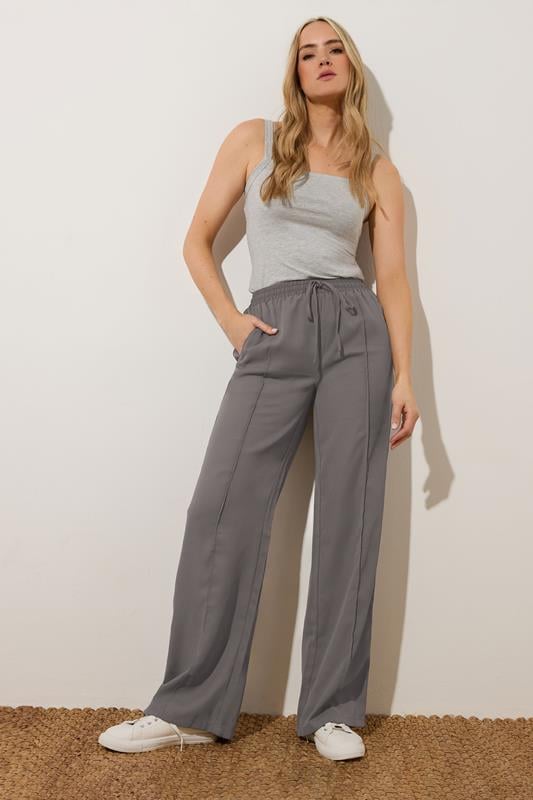 evans LTS Tall Grey Tie Waistband Wide Leg Trousers