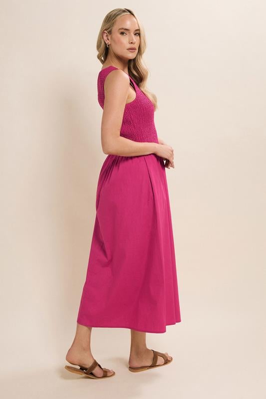 Evans LTS Tall Hot Pink Cotton Shirred Full Skirt Midaxi Dress