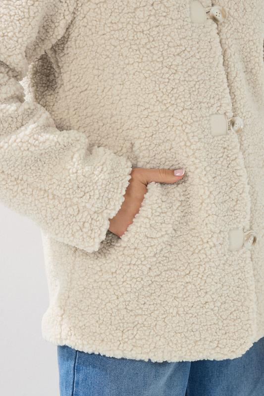 Evans LTS Tall Ivory White Borg Button Through Jacket