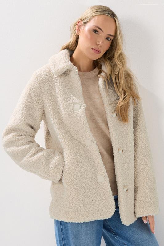 evans LTS Tall Ivory White Borg Button Through Jacket