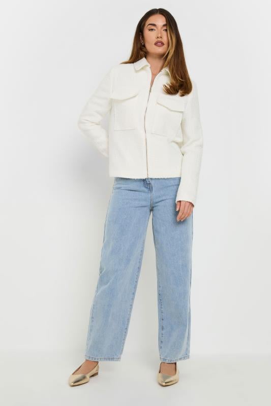 Evans LTS Tall Ivory White Boucle Zip Bomber Jacket