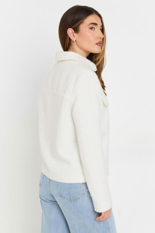 Evans LTS Tall Ivory White Boucle Zip Bomber Jacket