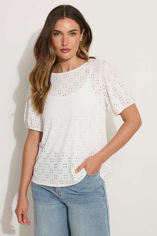 Evans LTS Tall Ivory White Broderie Puff Sleeve Top