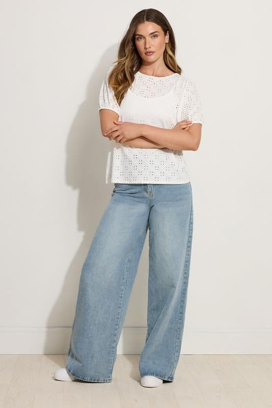 Evans LTS Tall Ivory White Broderie Puff Sleeve Top