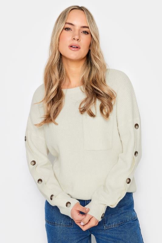 evans LTS Tall Ivory White Button Long Sleeve Jumper