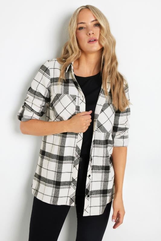 evans LTS Tall Ivory White Check Rolled Sleeve Shirt