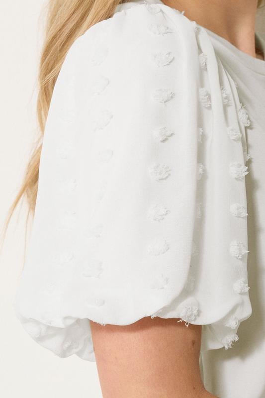 Evans LTS Tall Ivory White Dobby Spot Sleeve Blouse