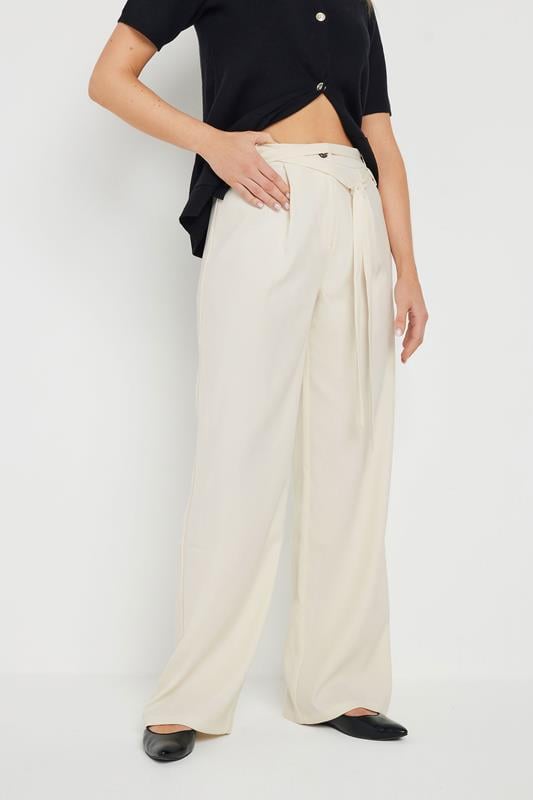 Evans LTS Tall Ivory White Double Belt Tie Trousers
