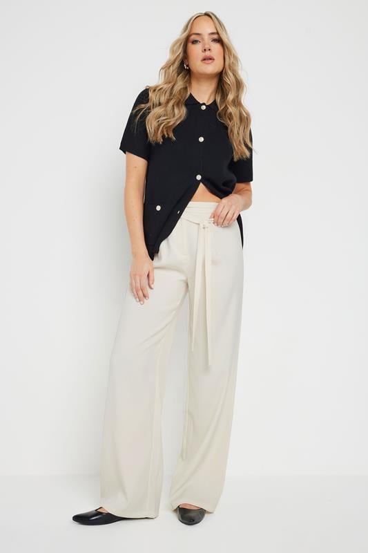 evans LTS Tall Ivory White Double Belt Tie Trousers