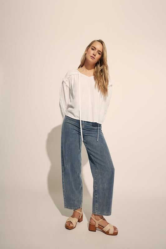 Evans LTS Tall Ivory White Fringed Seam Tie Neck Blouse