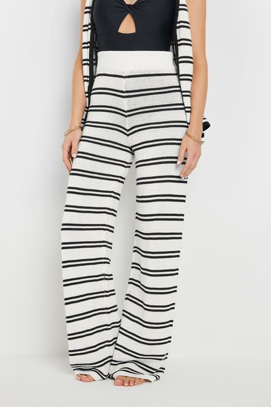 Evans LTS Tall Ivory White Knit Stripe Wide Leg Trousers